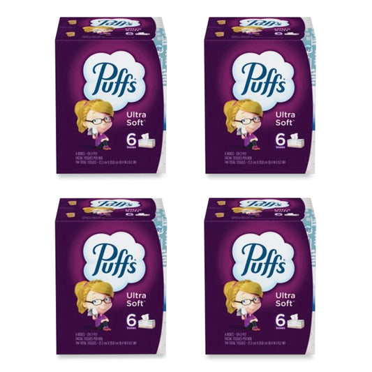PGC35554 Ultra Soft Facial Tissue, 2-Ply, White, 124 Sheets/Box, 6 Boxes/Pack, 4 Packs/Carton Puffs