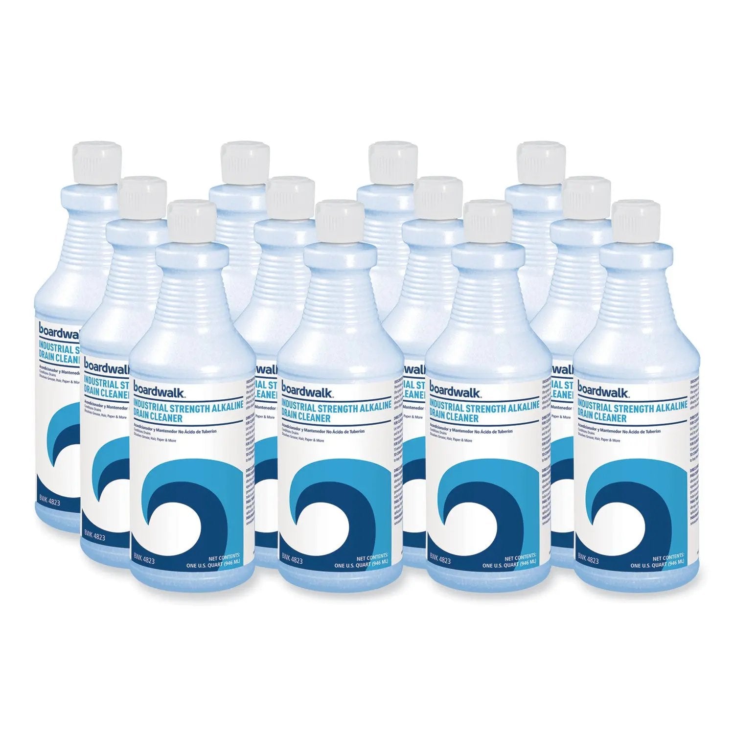 BWK4823 Industrial Strength Alkaline Drain Cleaner and Clog Remover, 32 oz Bottle, 12/Carton Boardwalk
