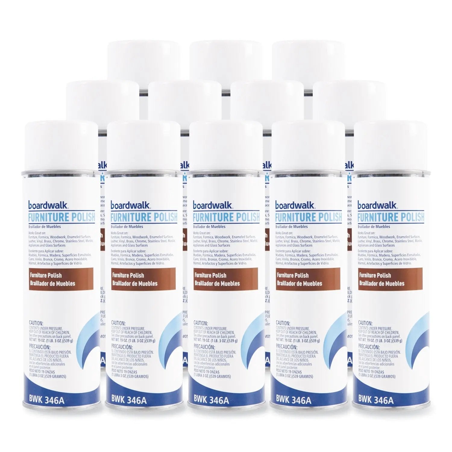 BWK346ACT Furniture Polish, Lemon Scent, 19 oz Aerosol Spray, 12/Carton Boardwalk