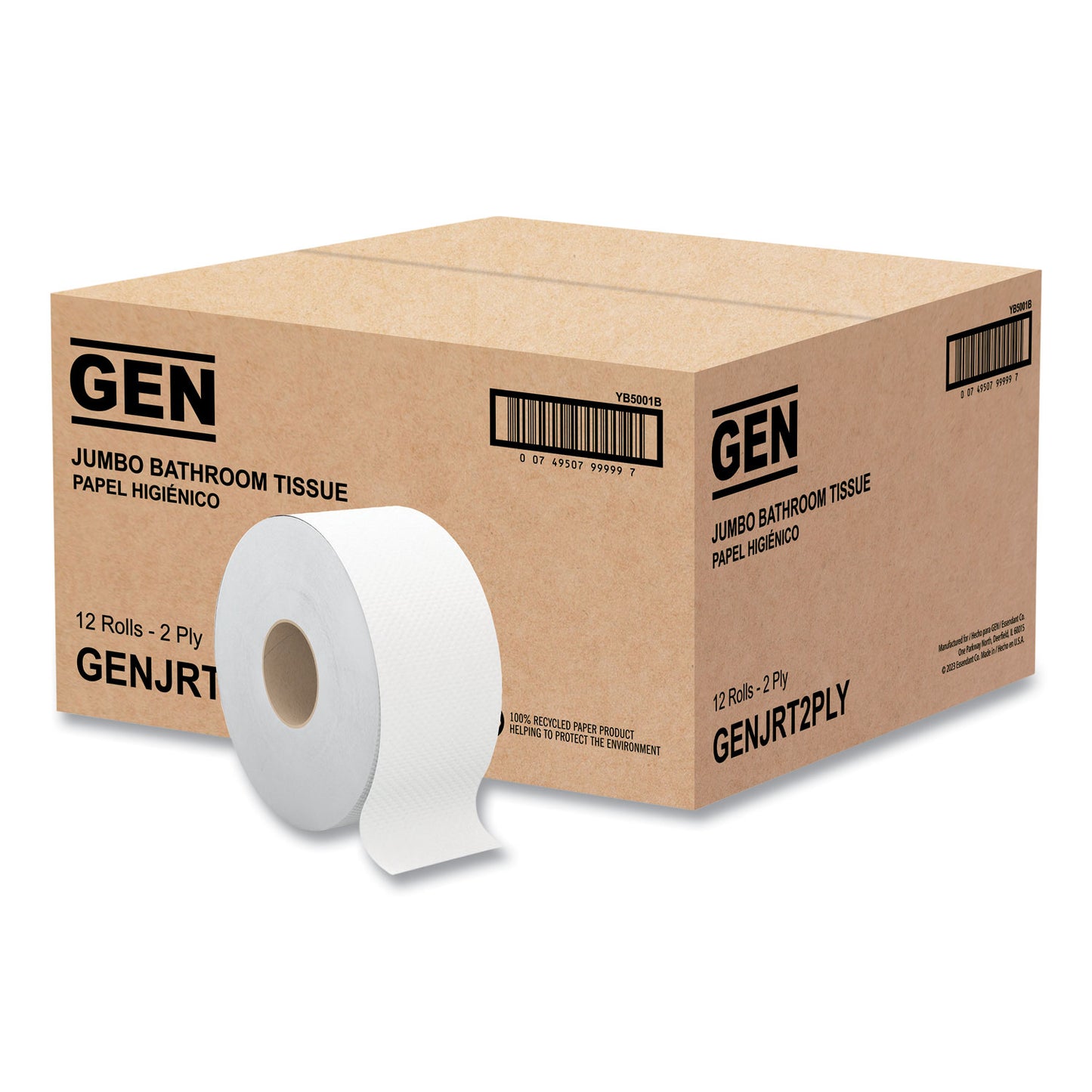 GENJRT2PLY JRT Jumbo Bath Tissue, Septic Safe, 2-Ply, 3.5" x 750 ft, White, 12 Rolls/Carton