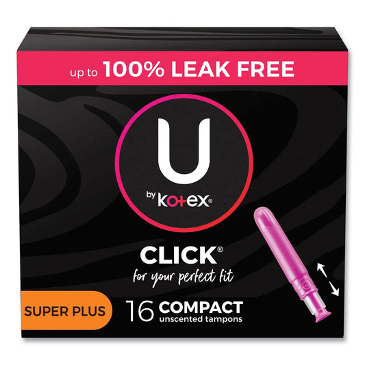 KCM51582 U by Kotex Click Compact Tampons, Super Plus Absorbency, 16/Pack, 8 Packs/Carton Kotex