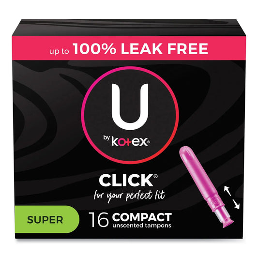 KCM51581 U by Kotex Click Compact Tampons, Super Absorbency, 16/Pack, 8 Packs/Carton Kotex