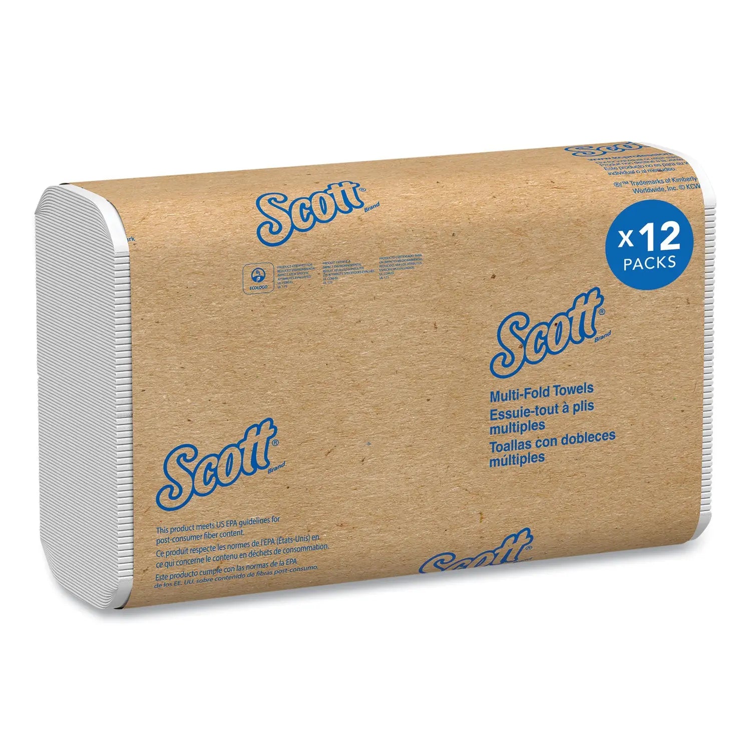 KCC03650 Multi-Fold Towels, Absorbency Pockets, 1-Ply, 9.2 x 9.4, White, 250 Sheets/Pack, 12 Packs/Carton Scott