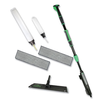 UNGEFKT8 Excella Floor Cleaning Kit, 20" Gray Microfiber Head, 48" to 65" Black/Green Handle