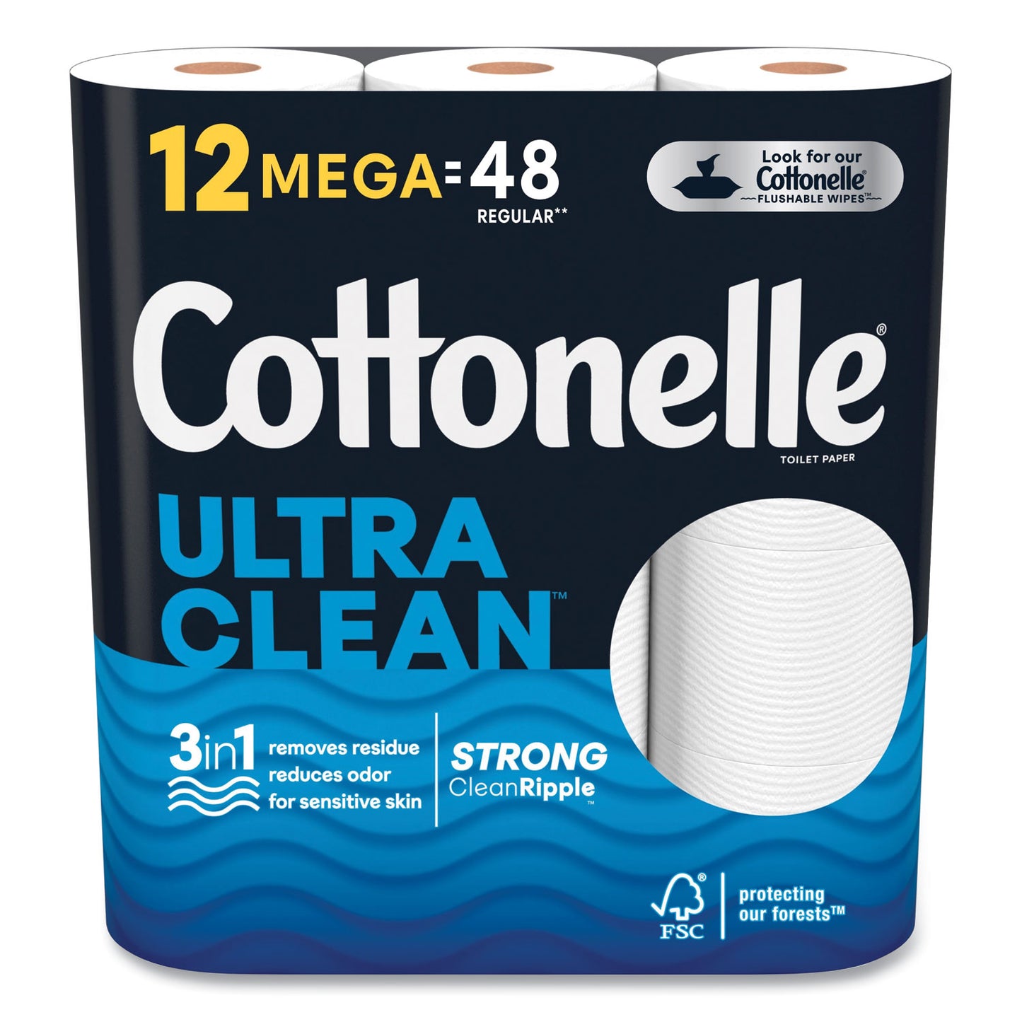 KCM55489 Ultra CleanCare Toilet Paper, Strong Tissue, Septic Safe, 1-Ply, White, 284 Sheets/Roll, 12 Rolls/Pack, 48 Rolls/Carton