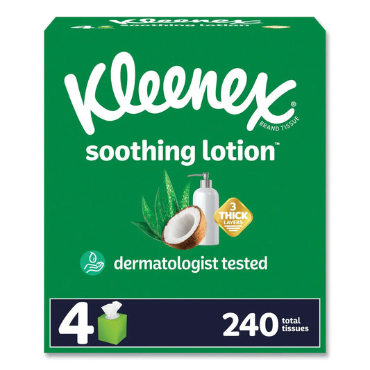 KCM54289 Soothing Lotion Facial Tissue, 3-Ply, White, 60 Sheets/Box, 4 Boxes/Pack, 8 Packs/Carton Kleenex