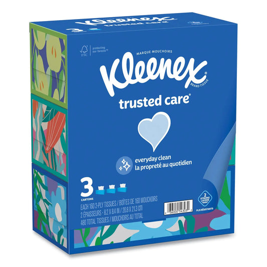 KCM54303 Trusted Care Facial Tissue, 2-Ply, White, 160 Sheets/Box, 3 Boxes/Pack, 12 Packs/Carton Kleenex