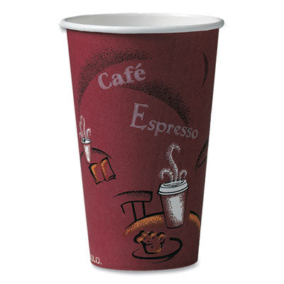 SCC316SIPK Paper Hot Drink Cups in Bistro Design, 16 oz, Maroon, 50/Pack
