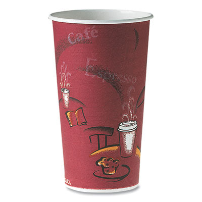 SCC420SI Single-Sided Poly Paper Hot Cups, 20 oz, Bistro Design, 600/Carton