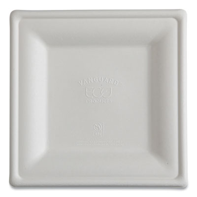 ECOEPP023NFA Vanguard Renewable and Compostable Sugarcane Plates, 10 x 10, White, 250/Carton
