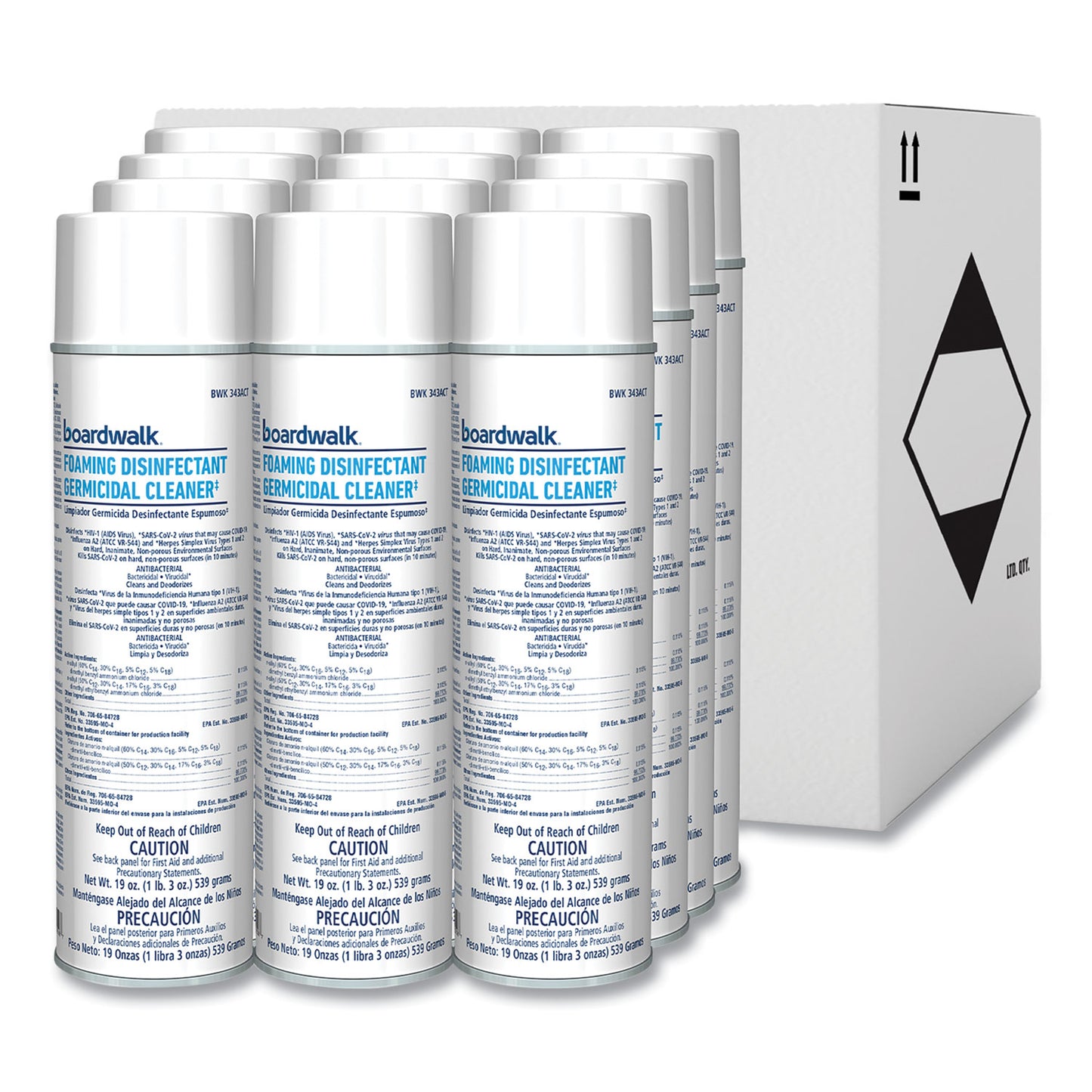 BWK343ACT Foaming Disinfectant Germicidal Cleaner, Flowery Scent, 19 oz Aerosol Can, 12/Carton