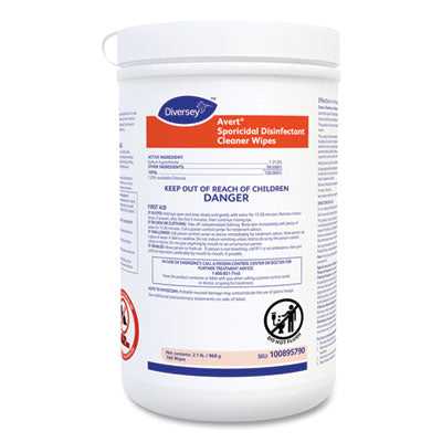 DVO100895790 Avert Sporicidal Disinfectant Cleaner Wipes, 6 x 7, Chlorine Scent, 160/Canister, 12/Carton DIVERSEY