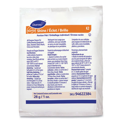 DVO94622384 Suma Shine Portion Pak, Powder, 100 Per Carton DIVERSEY