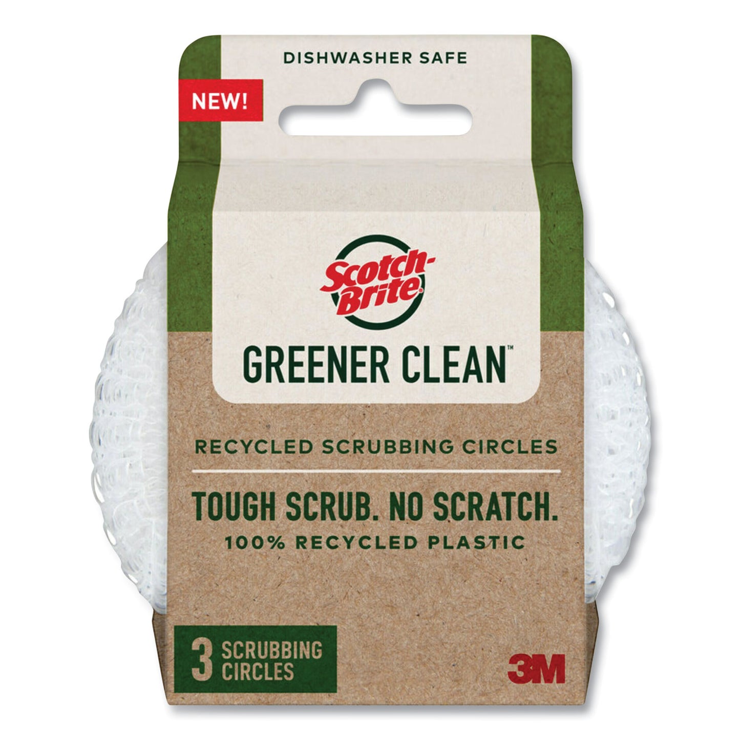 MMM215GC Greener Clean Recycled Scrubbing Circle, 3.5" Diameter, 0.7" Thick, White, 3/Pack