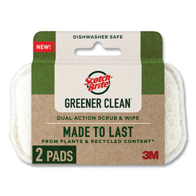 MMM927732SW Greener Clean Dual Action Scrub and Wipe, 2.8 x 4.7, 0.7" Thick, White, 2/Pack