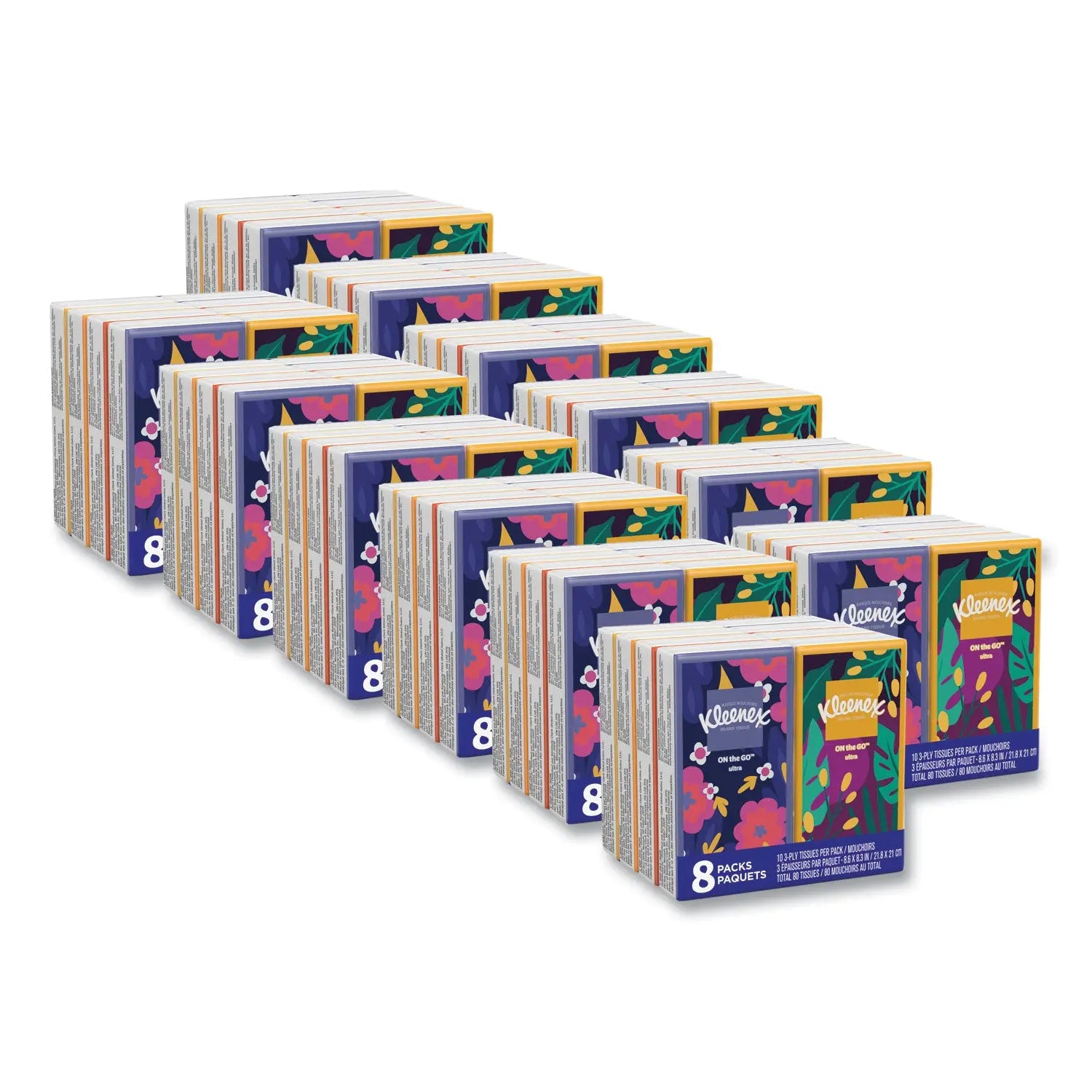 KCM46651CT On The Go Packs Facial Tissues, 3-Ply, White, 10 Sheets/pouch, 8 Pouches/pack, 12 Packs/carton Kleenex