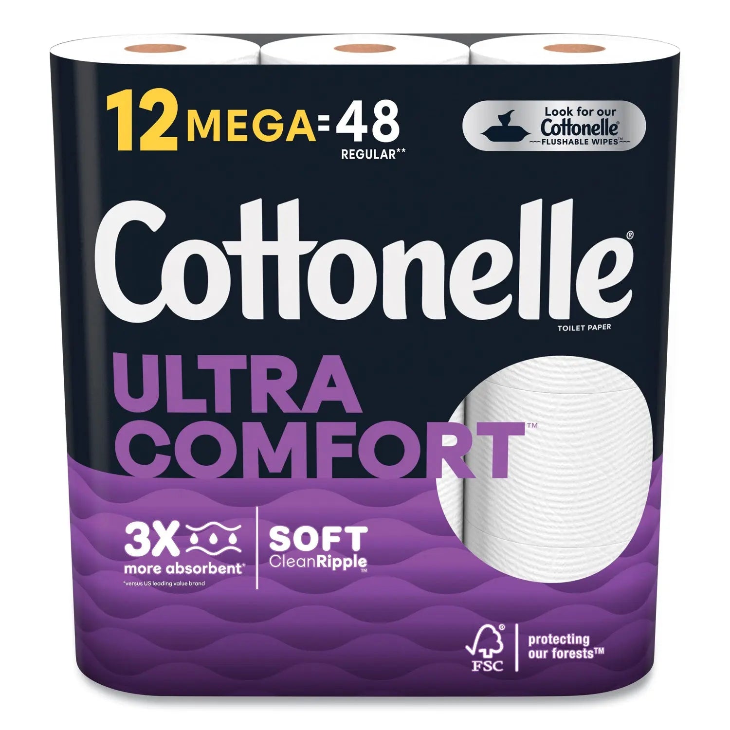 KCM55494 Ultra ComfortCare Toilet Paper, Soft Tissue, Septic Safe, 2-Ply, White, 284 Sheets/Roll, 12 Rolls/Pack, 48 Rolls/Carton Cottonelle