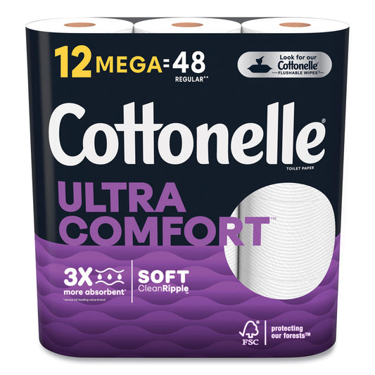 KCM55494 Ultra ComfortCare Toilet Paper, Soft Tissue, Septic Safe, 2-Ply, White, 284 Sheets/Roll, 12 Rolls/Pack, 48 Rolls/Carton Cottonelle