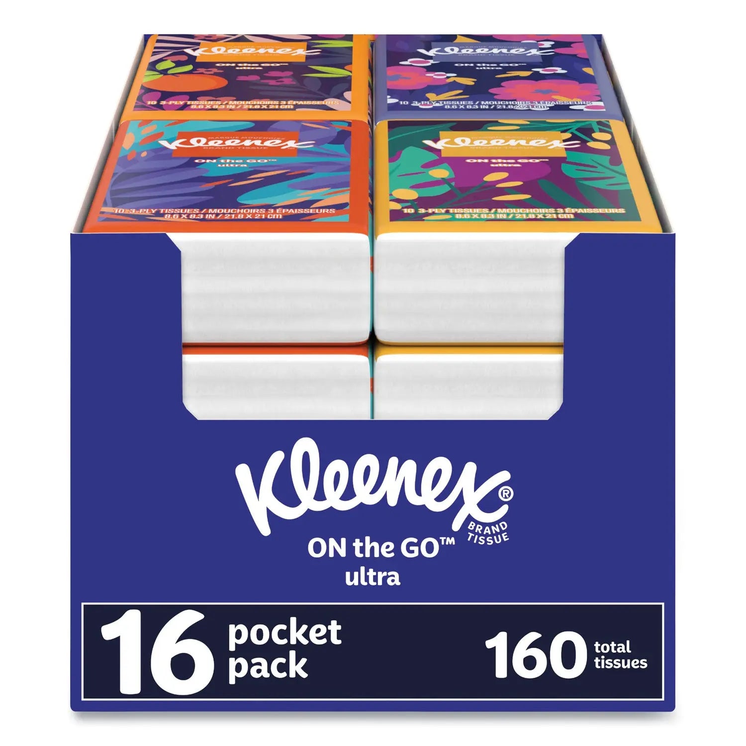 KCM54635 On The Go Packs Facial Tissues, 3-Ply, White, 10 Sheets/Pouch, 16 Pouches/Pack, 6 Packs/Carton Kleenex