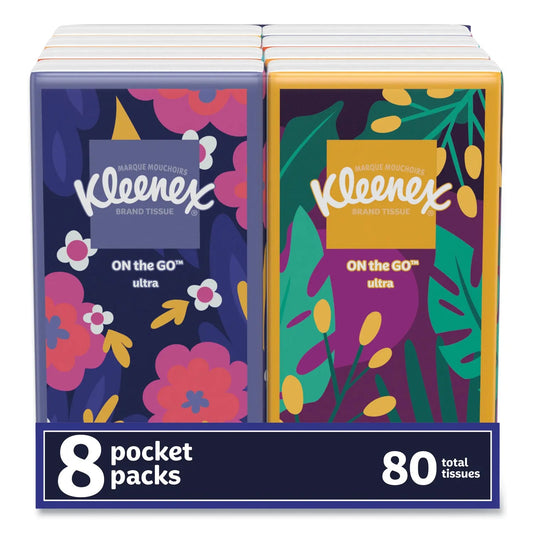 KCM46651PK On The Go Packs Facial Tissues, 3-Ply, White, 10 Sheets/pouch, 8 Pouches/pack Kleenex
