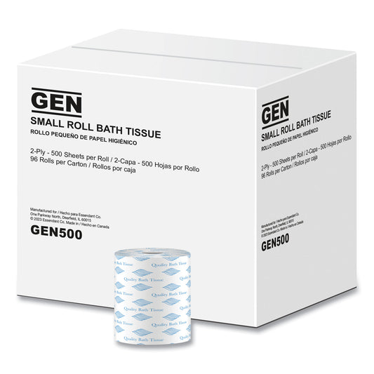 GEN500 Bath Tissue, Septic Safe, 2 Ply, White, 500 Sheets/Roll, 96 Rolls/Carton GEN