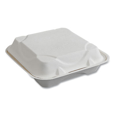 ECOEPHC91NFA Vanguard Renewable and Compostable Sugarcane Clamshells, 9 x 9 x 3, White, 200/Carton