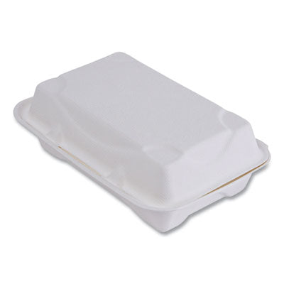 ECOEPHC96NFA Vanguard Renewable and Compostable Sugarcane Clamshells, 9 x 6 x 3, White, 250/Carton