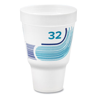 DCC32AJ32B Breeze Hot/Cold Insulated Foam Drinking Cups, Squat Pedestal Cup, 32 oz, Teal/White/Blue, 500/Carton