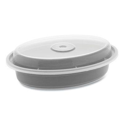 PCTOC12B Newspring VERSAtainer Microwavable Containers, Oval, 12 oz, 6.8 x 4.8 x 1.45, Black/Clear, Plastic, 150/Carton