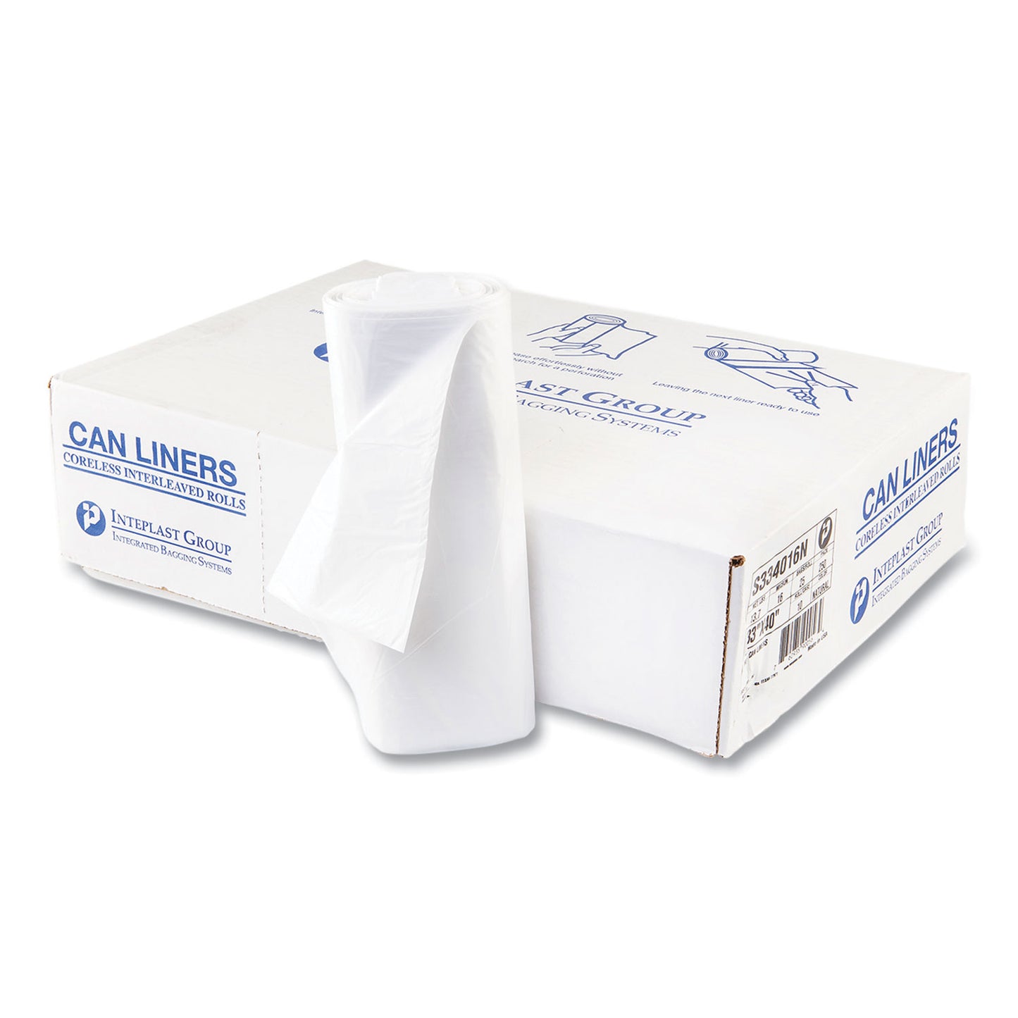IBSS334016N High-Density Commercial Can Liners, 33 gal, 16 mic, 33" x 40", Clear, Interleaved Roll, 25 Bags/Roll, 10 Rolls/Carton