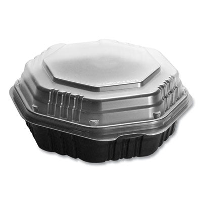 SCC807011PP94 OctaView Hinged-Lid Hot Food Containers, 7.47 x 7.94 x 3.11, Black/Clear, Plastic, 100/Carton