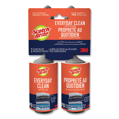 MMM836RS70TP Everyday Clean Lint Roller, 70 Sheets/Roll, 2/Pack