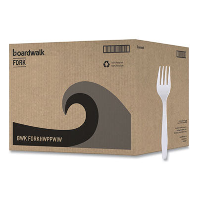 BWKFORKHWPPWIW Heavyweight Wrapped Polypropylene Cutlery, Fork, Plastic, White, 1,000/Carton