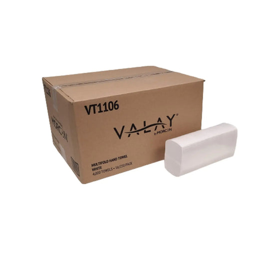 MORVT1106 Valay Multi-Fold Towels, 1-Ply, 9.05 x 9.25, White, 250/Pack, 16 Packs/Carton Morcon Tissue