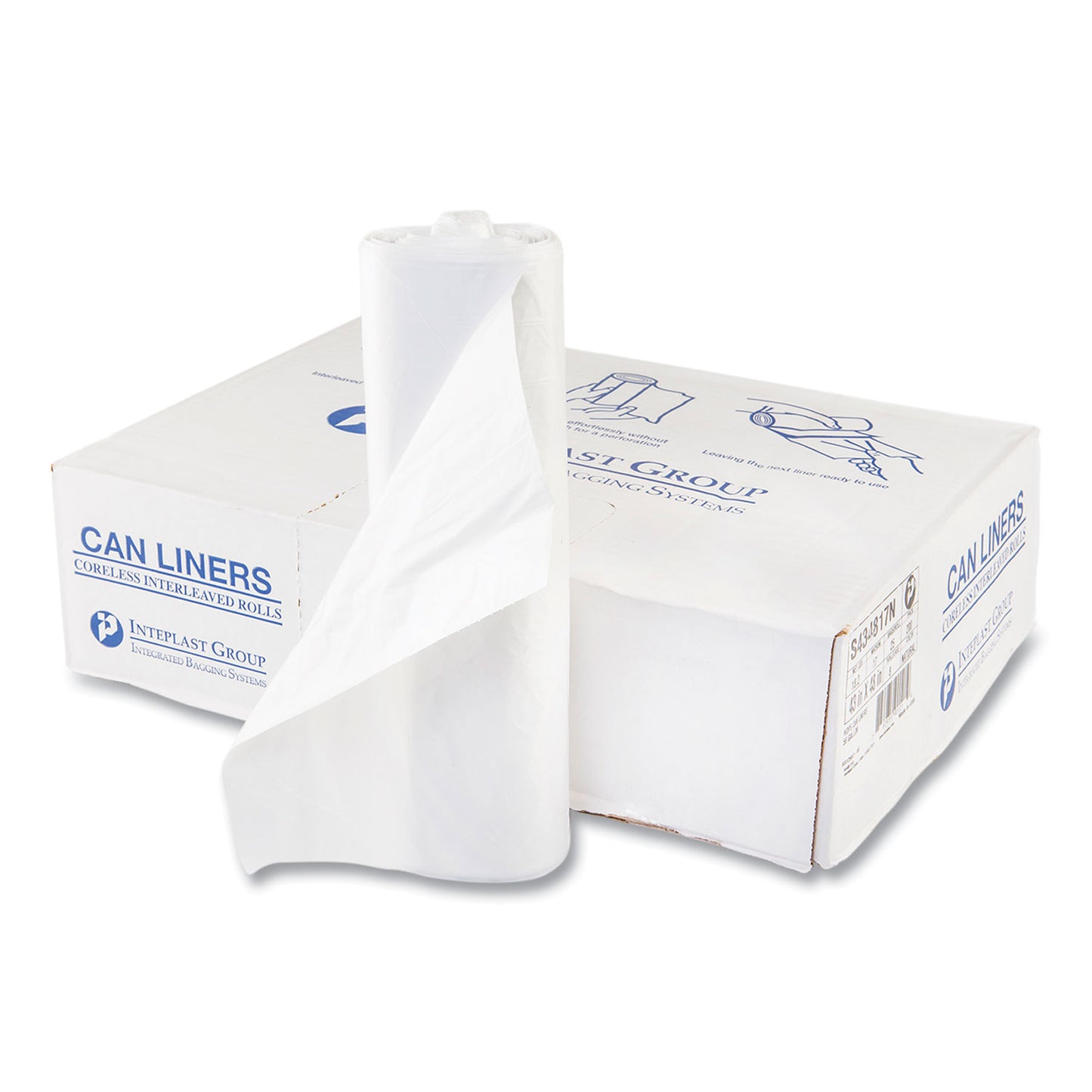 IBSS434817N High-Density Commercial Can Liners, 56 gal, 17 mic, 43" x 48", Clear, Interleaved Roll, 25 Bags/Roll, 8 Rolls/Carton