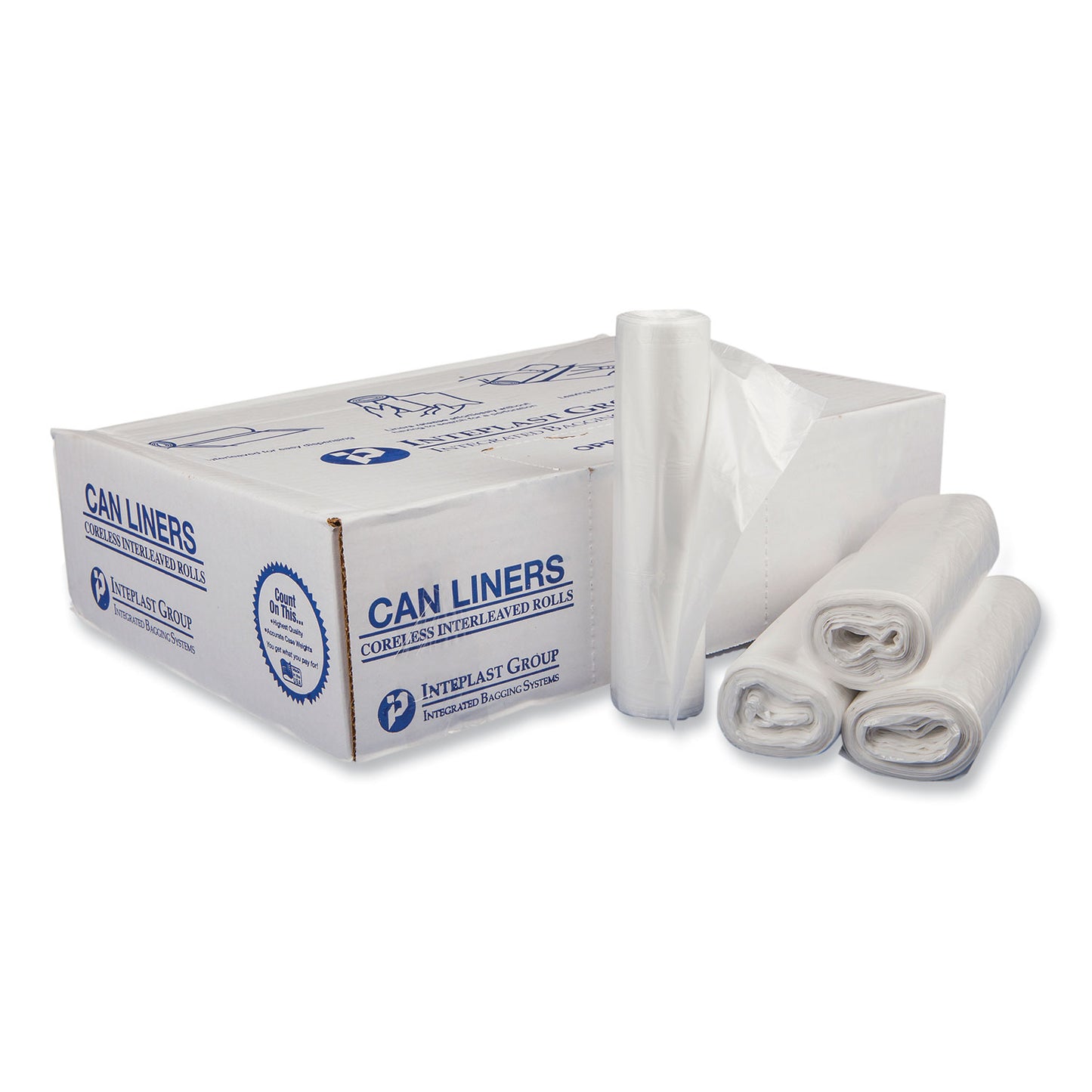 IBSS303716N High-Density Commercial Can Liners, 30 gal, 16 mic, 30" x 37", Clear, Interleaved Roll, 25 Bags/Roll, 20 Rolls/Carton