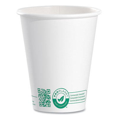 SCC378PLAPLATPK Compostable Paper Hot Cups, 8 oz, White/Green, 50/Pack