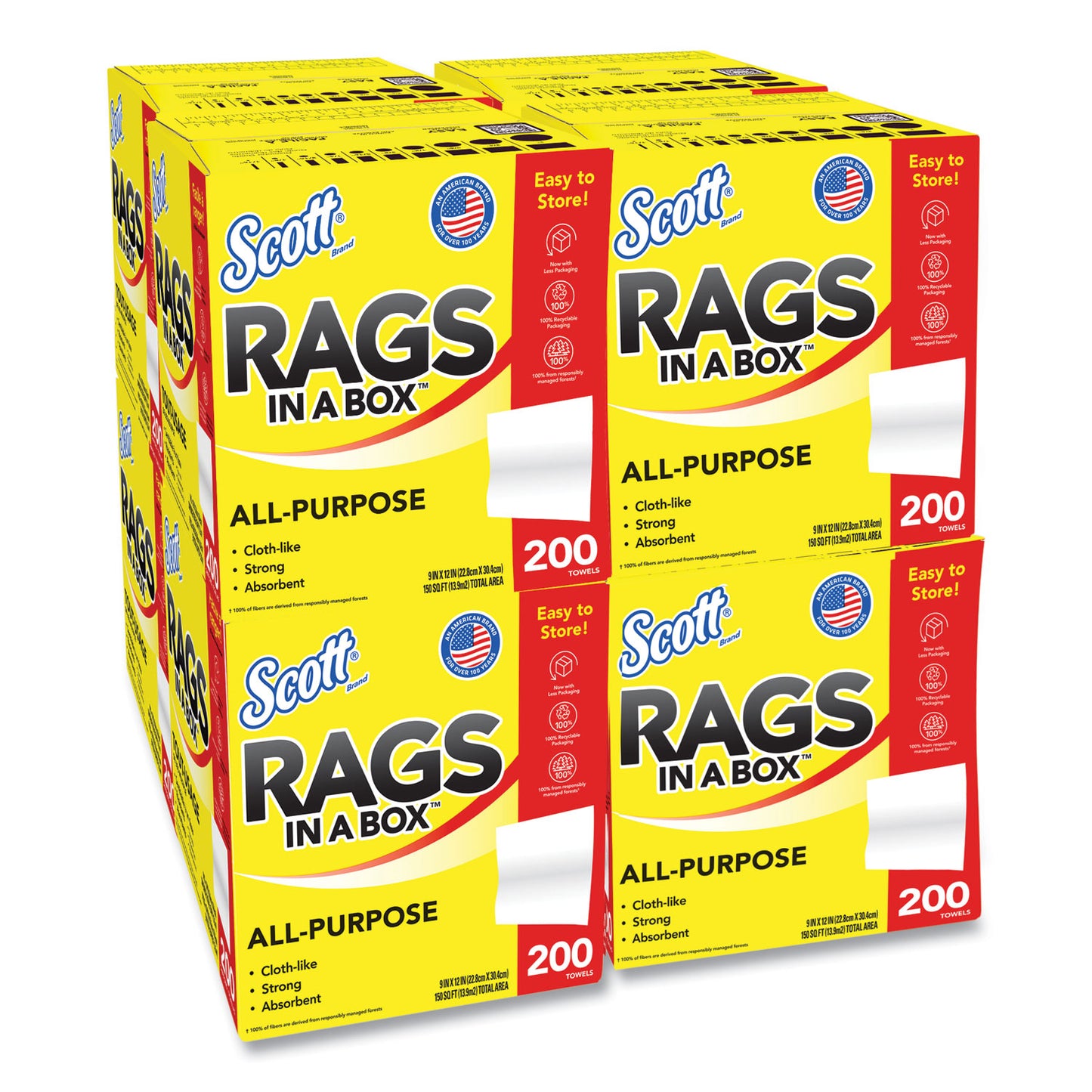 KCC75260CT Rags in a Box, POP-UP Box, 12 x 9, White, 200/Box, 8 Boxes/Carton