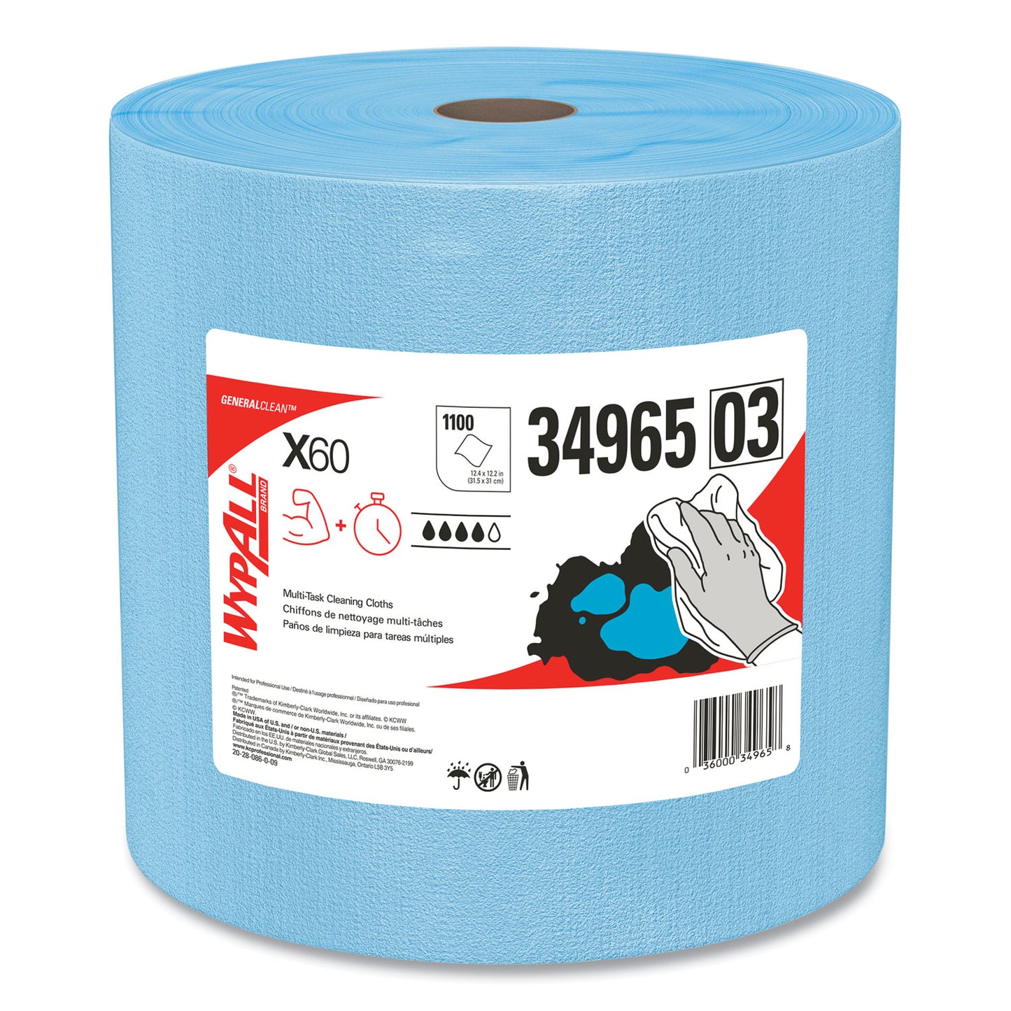 KCC34965 General Clean X60 Cloths, Jumbo Roll, 12.5 x 13.4, Blue, 1,100/Roll
