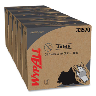 KCC33570 Power Clean Oil, Grease and Ink Cloths, POP-UP Box, 8.8 x 16.8, Blue, 100/Box, 5/Carton KIMBERLY CLARK