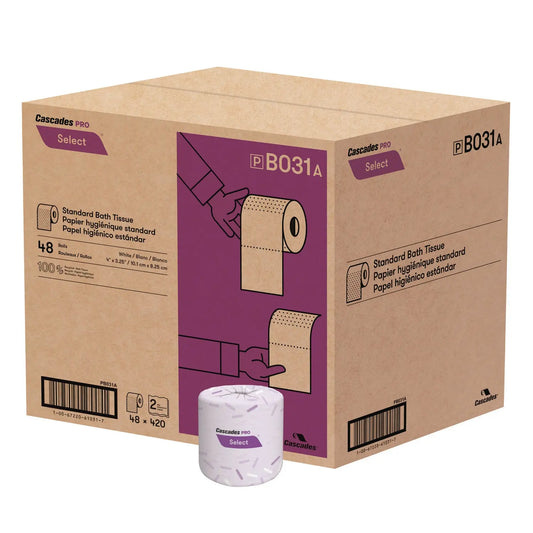CSDB031 Select Standard Bath Tissue, Septic Safe, 2-Ply, White, 420 Sheets/Roll, 48 Rolls/Carton Cascades PRO