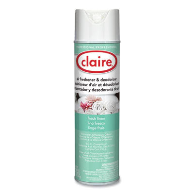 CGC163 Aerosol Air Freshener and Deodorizer, Fresh Linen, 10 oz Aerosol Spray, 12 Cans Claire