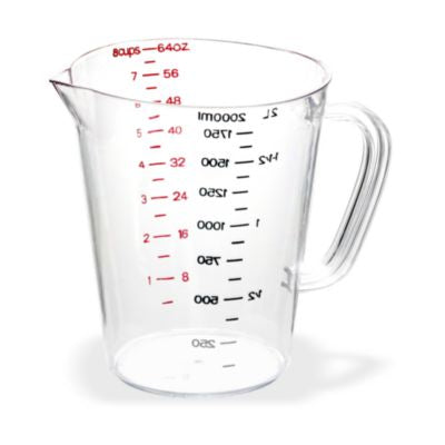 CFS4314407 Commercial Measuring Cup, 0.5 gal, Plastic, Clear