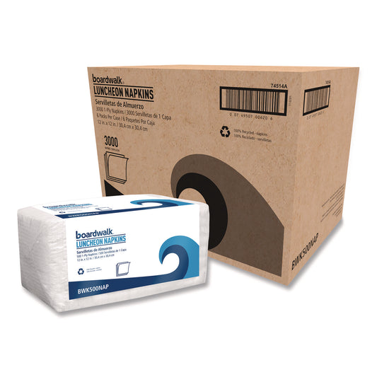 BWK500NAP 1/4-Fold Lunch Napkins, 1-Ply, 12 x 12, White, 500/Pack, 6 Packs/Carton