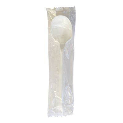 BWKSOUPMWPPIW Mediumweight Wrapped Polypropylene Cutlery, Soup Spoon, 4.86", Plastic, White, 1,000/Carton