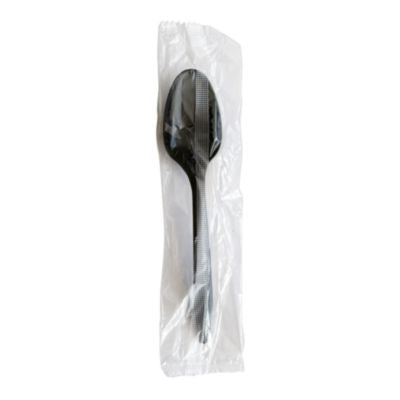 BWKSPOONBLPPIW Mediumweight Polypropylene Cutlery, Individually Wrapped, Spoon, Plastic, Black, 1,000/Carton BOARDWALK