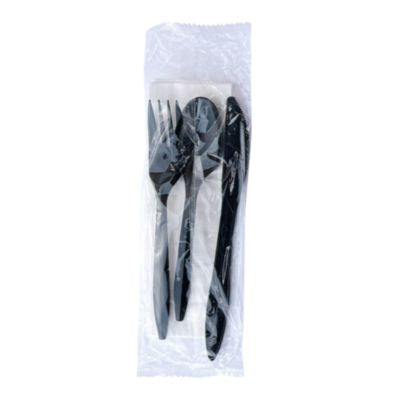 BWK4KITBLPP Four-Piece Cutlery Kit, Mediumweight, Fork/Knife/Napkin/Spoon, Plastic, 6.38