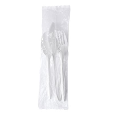 BWK3KITWHPS Three-Piece Polystyrene Cutlery Kit, Mediumweight, Fork/Knife/Spoon, Plastic, White, 250/Carton