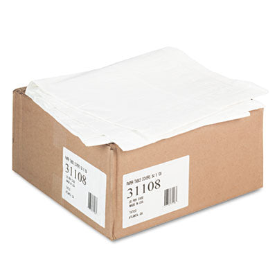 TCO31108 Paper Table Cover, Embossed Paper With Plastic Liner, 54" X 108", White, 20/carton