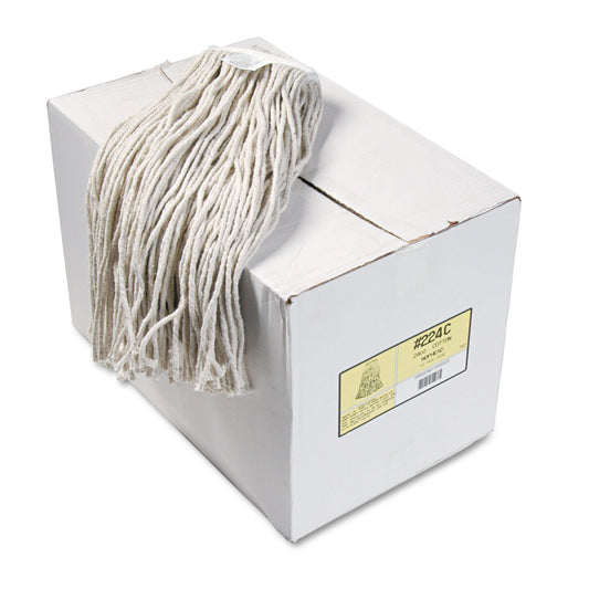 BWK224CCT Premium Cut-End Wet Mop Heads, Cotton, 24 oz, White, 12/Carton